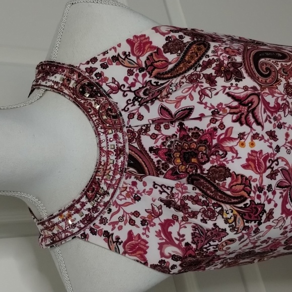 White House Black Market pink paisley halter dress size small with accents - Picture 2 of 13